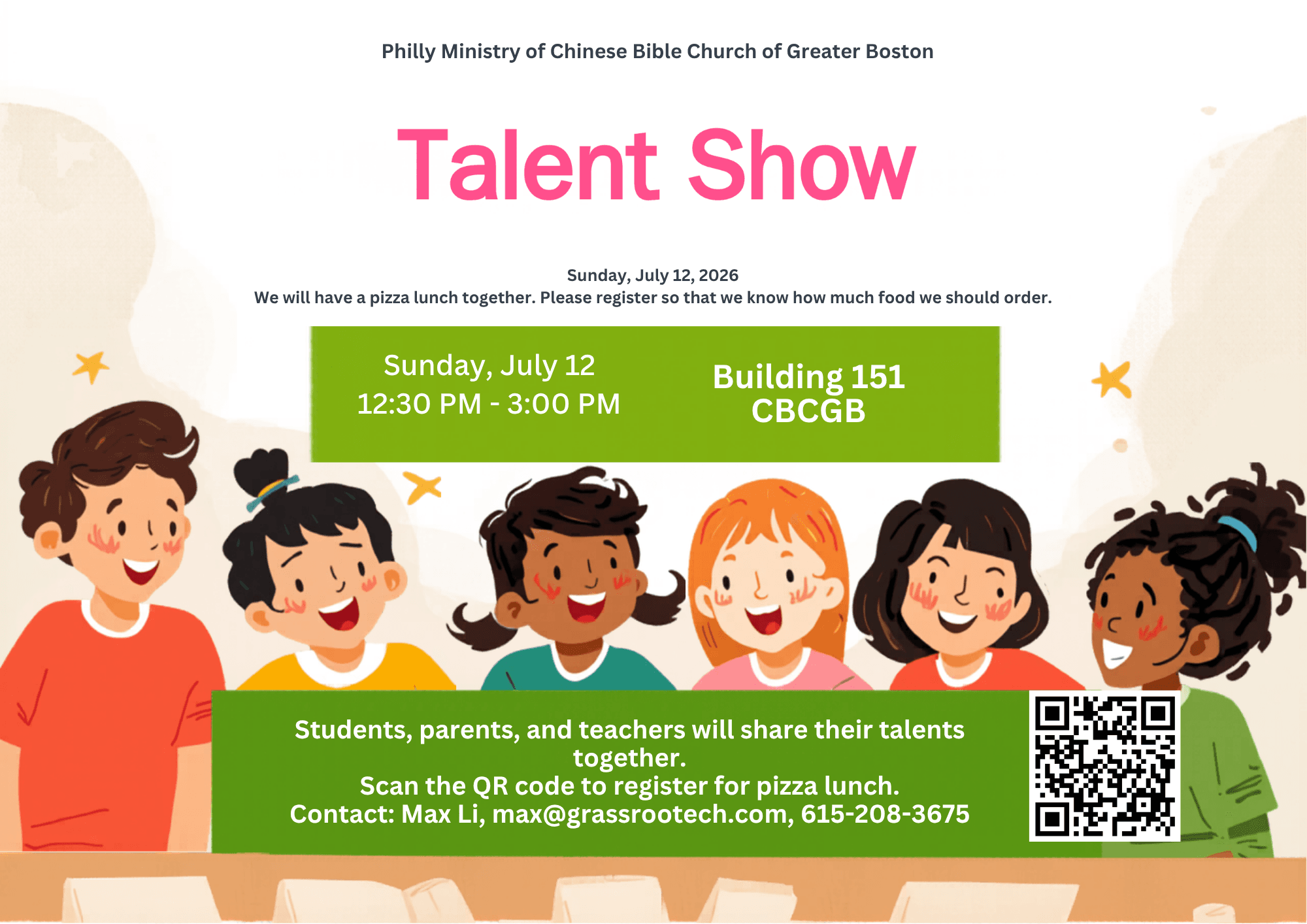 Talent Show flyer with joyful child illustrations